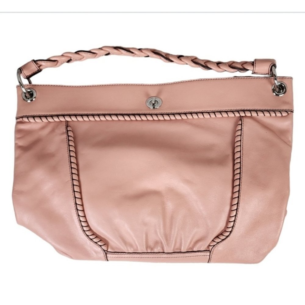 Maxx New York Pastel Leather with Silver Tone Accents Handbag Braided Handle